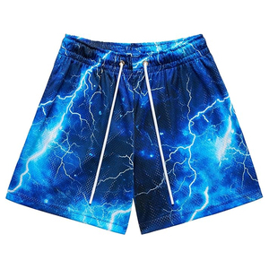 Shorts décontractés pour hommes en maille 100 % polyester, respirants, séchage rapide, avec imprimé éclair fendu, taille élastique à cordon de serrage - Product Image 5
