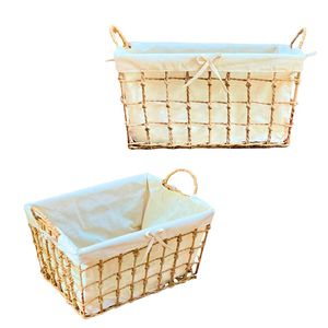 Cesta de Almacenamiento de Alta Calidad Hecha de Jacinto de Agua Natural, Ratán y Bambú con Marco y Forro de Algodón - Product Image 1