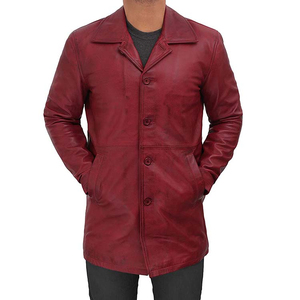 Manteau long en cuir véritable pour homme, col à revers, simple boutonnage, coupe classique, vêtement d'extérieur - Product Image 4