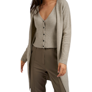 Women's <b>Long</b> Knitted <b>Cardigan</b> V-Neck Solid Color <b>Button</b> Front Full Sleeve Autumn Wear Minimalist Style Anti-Pilling By Tiki Taka - Product Image 2