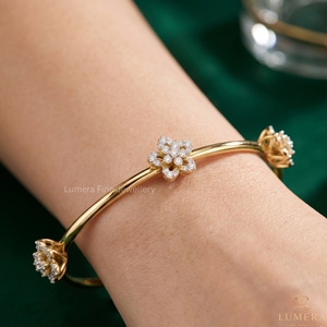 Luxury Floral Diamond <b>Bangle</b> <b>Bracelet</b> for Women 9KT 10KT 14KT 18KT Yellow Gold | IGI Certified Fine Jewelry LUMERA FINE - Product Image 6