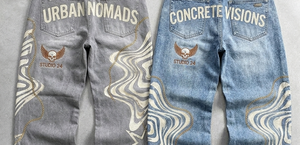 Jean pour homme tendance streetwear personnalisé, denim délavé foncé, taille mi-haute, coupe ample et large, léger et décontracté - Product Image 6