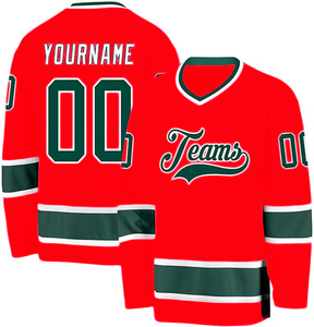 Custom Unisex Red Ice Hockey Jersey Teams Logo Sublimated Print Moisture Wicking Full Sleeve V-Neck Anti-UV Breathable Apparel - Product Image 1