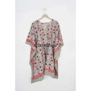 Vestido Kaftán Midi de Algodón 100% Hecho a Mano para Mujer, Estilo Romántico Vintage con Estampado Floral, Cuello en V, Ajustado, con Borlas y Volantes, Mangas Cortas, Ecológico - Product Image 3