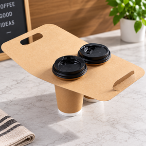 Support jetable en papier kraft avec poignée pour boissons chaudes, plateau à emporter, emballage écologique pour café - Product Image 5