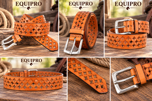 Ceinture en cuir de vachette rayée à découpes géométriques style bohème Equipro avec boucle ardillon carrée argentée, style décontracté, durable, moulage monobloc - Product Image 3