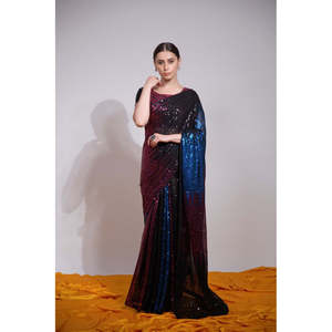 Sari de boda de diseñador con trabajo bordado de secuencia multicolor - Product Image 6