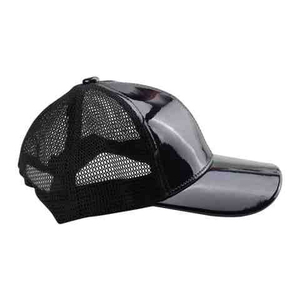 Glossy <b>Black</b> Mesh <b>Baseball</b> <b>Cap</b> Unisex Adjustable Breathable Fashion Hat for Adults Spring Summer Casual Wear - Product Image 3