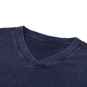 T-shirt en coton uni à manches courtes et col en V pour homme, coupe classique, style décontracté - Product Image 5
