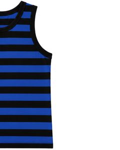 Camiseta sin mangas de algodón para hombre, camiseta informal de verano para gimnasio y Fitness, ropa informal holgada y transpirable, color azul real y negro a rayas - Product Image 4