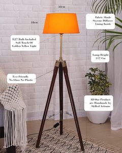 Lampe sur pied moderne avec abat-jour en tissu, pieds en bois et support en métal, lampe sur pied élégante pour salon, chambre à coucher, bureau - Product Image 5