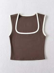 Woman Fashion Slim Solid Contrust Camis Casual Sleeveless <b>Tanks</b> <b>Square</b> Collar Crop <b>Tops</b> Clothing Streetwear - Product Image 6