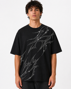 Camiseta de cuello redondo para hombre, de alta calidad, lisa, de 300 g/m², con logotipo personalizado con pedrería, estilo oversize, para verano - Product Image 2
