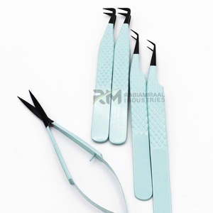 ชุดแหนบต่อขนตาและกรรไกรสปริงสีฟ้าอ่อนเคลือบผง RMI พร้อมปลายพลาสม่าสีดำ - Product Image 5