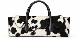 Sac en cuir à imprimé vache avec fermeture à boucle, motif noir et blanc, sac à main à bandoulière - Product Image 3