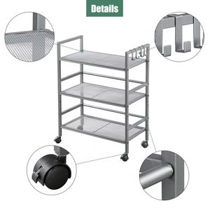 Hodely Scaffale a 3 Ripiani in Rete Grigia per Cucina e Ufficio con Ruote - Product Image 5