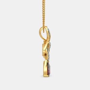 Yellow Gold <b>Ruby</b> Teardrop Lab Grown Diamond Leaf Pendant <b>Necklace</b> - Product Image 5