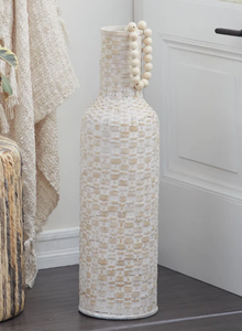 Vase à fleurs décoratif en bambou tressé blanc, style bohème rustique, pour bouteille de vin, grande taille, en promotion - Product Image 3