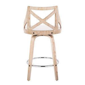 Sgabello da Bar Charlotte 26 Pollici, Altezza Fissa, Stile Rustico, Girevole, in Legno Bianco Decapato, Tessuto Crema, Base in Metallo Cromato - Product Image 5