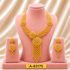 Conjunto Clásico de Collar y Aretes con Flores Chapadas en Oro de 24K, Joyería de Aleación para Mujer, para Bodas, A-63183 - Product Image 6