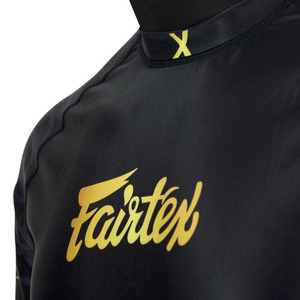 Fairtex Men's Combat Rash Guard - Black & Gold Spiral Design - High-Elasticity Training Top for Muay Thai and Grappling - Product Image 3