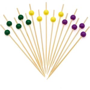 Stuzzicadenti Decorativi in Bambù Giallo Perla da 4,7 Pollici per Antipasti, Feste di Carnevale e Mardi Gras - Product Image 3