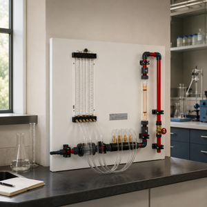 Appareil de mesure du débit hydraulique |   Banc d'essai de débit d'eau de laboratoire avec manomètre pour la formation en expériences de mécanique des fluides - Product Image 2