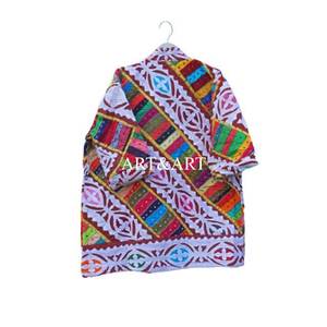 Robe Kimono Courte Bohème en Coton Brodé Fait Main Indien pour Femme – Élégante Tenue de Plage et de Nuit, Col en V, Longueur Genou, Manches Longues, Ceinture - Product Image 5