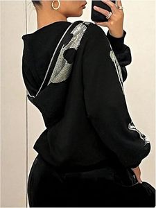Sudadera con capucha gótica Y2K transpirable con estampado de esqueleto y letras decorativas para mujer, de manga larga, estilo streetwear - Product Image 5