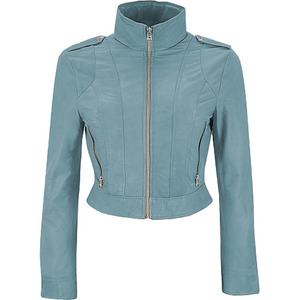 Blouson moto court en PU pour femme, col montant, coupe ajustée, zippé, décontracté, uni, pour le printemps - Product Image 1