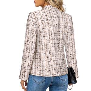 Blazer pour femme en tissu tweed à carreaux crème pastel personnalisé, manches longues, mélange de polyester de haute qualité, vêtements d'extérieur élégants pour l'automne - Product Image 2