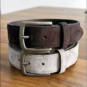 Ceinture en cuir de vachette réversible, couleur unie, boucle à ardillon rectangulaire argentée, style décontracté, ceinture pour homme durable - Product Image 1