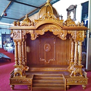 Gran Templo Indio para Pooja a Precios de Fábrica, Templo Tallado a Mano de Diseño para el Hogar, Compre un Santuario de Madera de Teca Marrón para el Hogar con Almacenamiento - Product Image 6