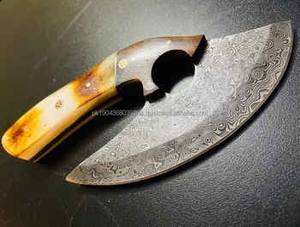Cuchillo para Pizza de Acero de Damasco Industrial de Alta Calidad, Hecho a Mano, con Doble Hoja en Forma de Hacha - Product Image 4