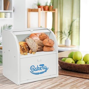 <b>White</b> Metal Flip Top <b>Lid</b> Kitchen Food Storage Cabinet <b>with</b> Lock Dustproof Modern Container - Product Image 1