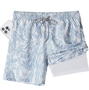 Pantalones Cortos Deportivos de Secado Rápido con Estampado de Hojas de Palma, Cintura con Cordón, para Yoga, Entrenamiento, Gimnasio y Running, en Tela de Poliéster - Product Image 1