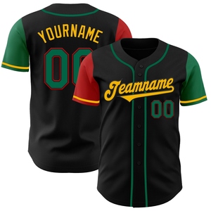 Venta al Por Mayor del Jersey de Béisbol Bicolor Auténtico Negro Verde Rojo-Dorado Personalizado de OMMIZ INDUSTRY, el Más Vendido - Product Image 1