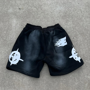 Short de survêtement en éponge délavé à l'acide de haute qualité pour hommes Logo personnalisé Streetwear Jogging solide à double taille et à poches arrière superposées - Product Image 4