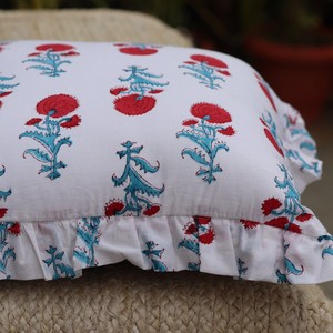 Housse de coussin carrée à volants floraux, style bohème imprimé, décoration d'intérieur, taie d'oreiller en coton avec fermeture enveloppe - Product Image 5