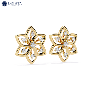 โลอิสต้า โรส โกลด์ต่างหูรูปดอกไม้ประดับเพชรสำหรับผู้หญิง สวมใส่ได้ทุกวัน ทรงกลมธรรมชาติ ทรงบริลเลียนท์คัท สี G - Product Image 3
