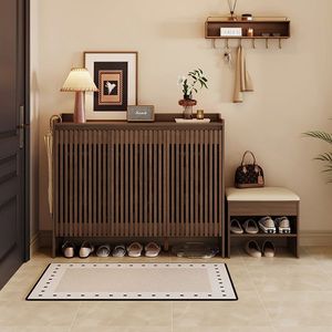 Zapatero con Puertas con Rejillas, Mueble Zapatero de Madera de Mango con Estantes Ajustables, Organizador Moderno Independiente - Product Image 1