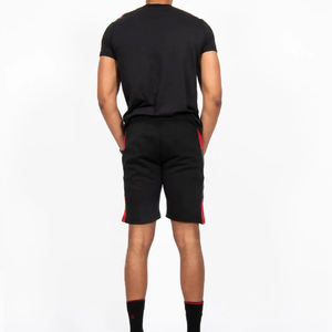 Ensemble T-shirt et short pour homme, noir et rouge, style color block, tenue décontractée d'été, respirant, tricoté, 100% coton, imprimé numérique, 220g - Product Image 4