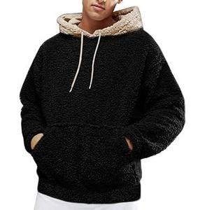 Sweat-shirt à capuche oversize noir pour homme, en molleton, couleur unie, décontracté, pour l'hiver, coupe classique, anti-boulochage, tricoté - Product Image 5