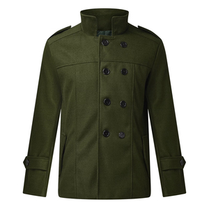 Veste de style marin pour homme adulte, couleur vert olive, col montant, fermeture à boutons, coupe ajustée, épaisse, chaude, coupe-vent, pour l'hiver, en promotion - Product Image 1