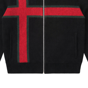 Cardigan en laine et acrylique noir pour homme, col zippé, motif géométrique, tricot épais anti-boulochage, vêtement d'hiver - Product Image 3