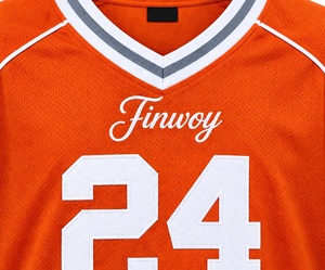 Camiseta de Fútbol Personalizada en Naranja Brillante # Camiseta Deportiva de Malla con Cuello en V de 24 V, Jersey de Fútbol Americano Sublimado para Equipo, Estilo Vintage Oversize - Product Image 4
