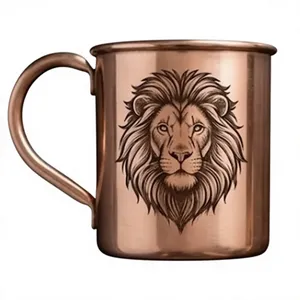 Taza de Cobre con Diseño de León Grabado con Láser, Estilo Vintage, Portátil, para Camping, con Asa Incluida, Lujosa, Clásica, de Metal Liso - Product Image 1