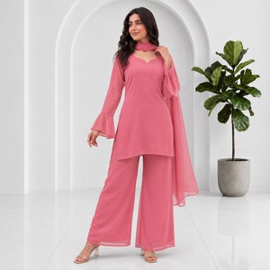 Premium Soft Georgette Plain Palazzo <b>Dress</b> Set with Dupatta Fully Stitched Women's Ethnic Party Wear <b>90s</b> Style Suit - Product Image 5