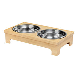 ชามน้ำสแตนเลสยกสูงสำหรับสัตว์เลี้ยงทำจากไม้ไผ่ปรับได้สำหรับเลี้ยงอาหารสุนัขแมวขนาดใหญ่ - Product Image 5