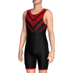 Men's Black Red Geometric Wrestling Singlet V-Neck Sleeveless Fitted Spandex <b>Polyester</b> Moisture Wicking Adult Size - Product Image 4